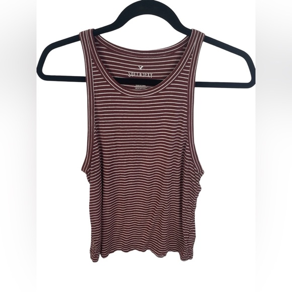 American Eagle Soft and Sexy Burgundy and White Rib Tube Tank Top M Girl Juniors - Picture 1 of 7
